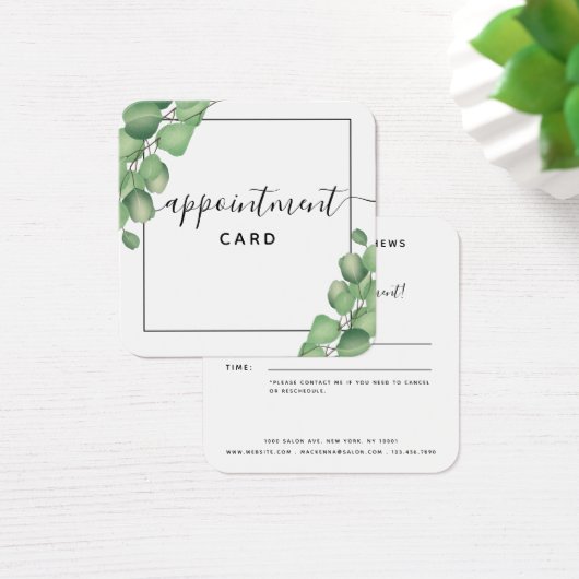 Modern Elegant Foliage Greenery Appointment Card Vierkante Visitekaartjes (Bureau)