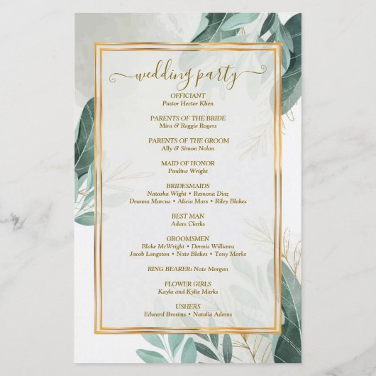 Modern Elegant Foliage Wedding Programme (Achterkant)