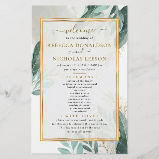 Modern Elegant Foliage Wedding Programme (Voorkant)