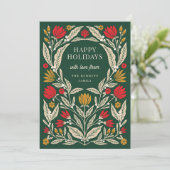 Modern Elegant Folk Floral Christmas Photo Feestdagenkaart (Staand voorkant)