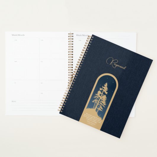 Modern Elegant Forest Gold Deep Blue Script Quote Planner (Display)