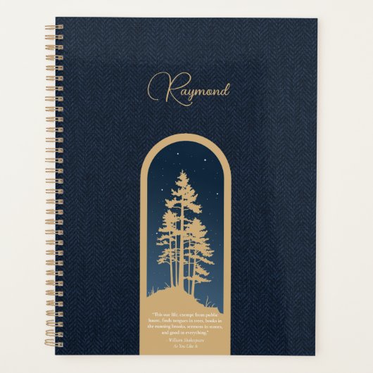 Modern Elegant Forest Gold Deep Blue Script Quote Planner (Voorkant)