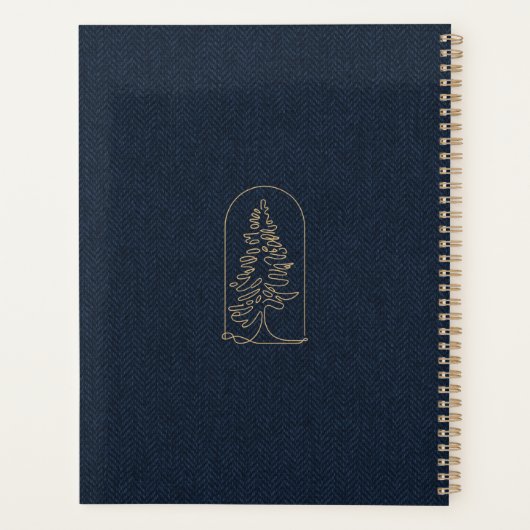 Modern Elegant Forest Gold Deep Blue Script Quote Planner (Achterkant)