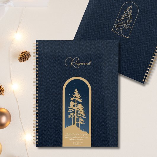 Modern Elegant Forest Gold Deep Blue Script Quote Planner