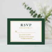 Modern Elegant Forest Green Gold RSVP Kaartje (Staand voorkant)