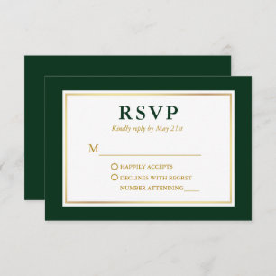 Modern Elegant Forest Green Gold RSVP Kaartje