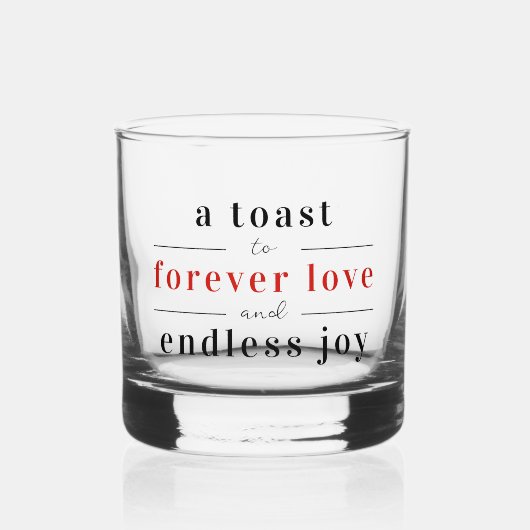 Modern Elegant Forever Love Zwart en Rood Bruiloft Whisky Glas (Voorkant)