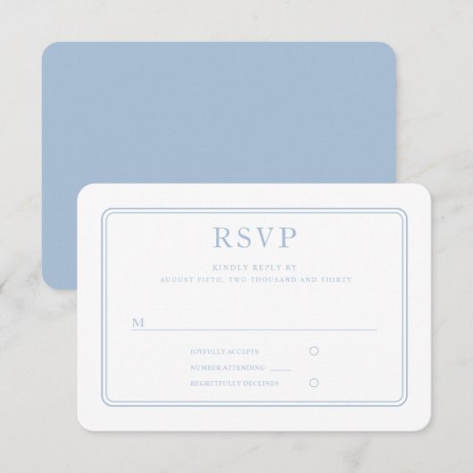 Modern Elegant Formal Powder Blue Wedding RSVP Kaartje (Voorkant / Achterkant)