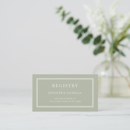Modern Elegant Formal Sage Green Wedding Registry Informatiekaartje (Staand voorkant)