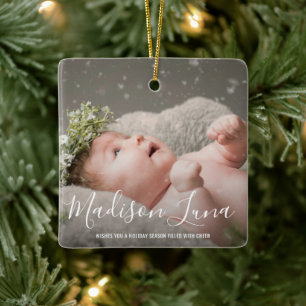 Modern Elegant-fotobaby's eerste kerstdag Keramisch Ornament