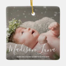 Modern Elegant-fotobaby's eerste kerstdag Keramisch Ornament