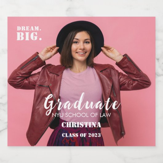 Modern Elegant Fotoscript Afstuderen Sparkling Wijnetiket (Enkel label)