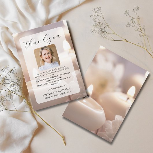 Modern Elegant Funeral Sympathy Memorial Photo Bedankkaart