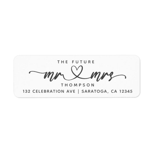 Modern Elegant Future MR en MRS Hearts Script Etiket (Voorkant)