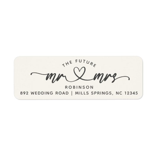 Modern Elegant Future MR en MRS Hearts Script Etiket (Voorkant)