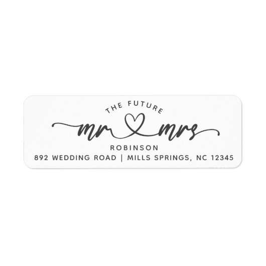 Modern Elegant Future MR en MRS Hearts Script Etiket (Voorkant)
