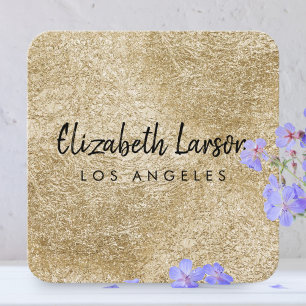Modern Elegant Geborsteld Goud Metaal Uniek Vierka Vierkante Visitekaartje