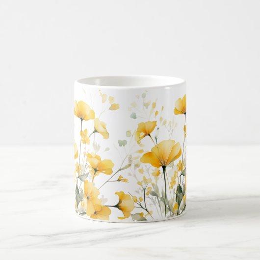 Modern Elegant Geel Waterverf Bloemenscript Koffiemok (Center)