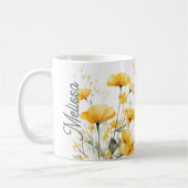 Modern Elegant Geel Waterverf Bloemenscript Koffiemok (Links)