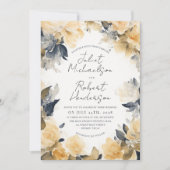 Modern Elegant Geel Zwart Bloemen Bruiloft Kaart (Voorkant)