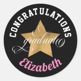 Modern Elegant Gefeliciteerd Monogram Afstuderen Ronde Sticker