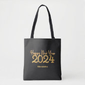 Modern Elegant Gelukkig Nieuwjaar 2024 Zwart Tote Bag (Voorkant)
