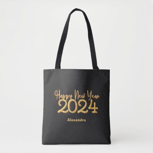 Modern Elegant Gelukkig Nieuwjaar 2024 Zwart Tote Bag (Voorkant)