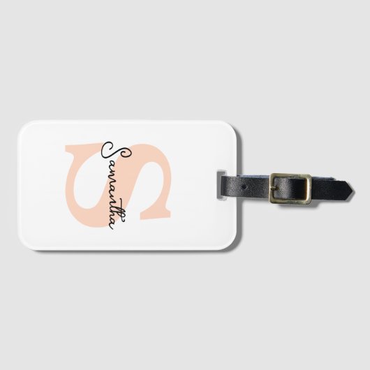 Modern Elegant Gepersonaliseerd Roze Monogram Init Bagagelabel (Voorkant (horizontaal))
