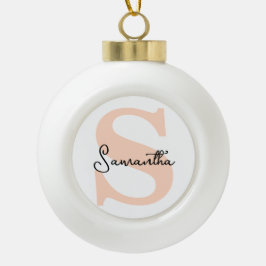 Modern Elegant Gepersonaliseerd Roze Monogram Init Keramische Bal Ornament