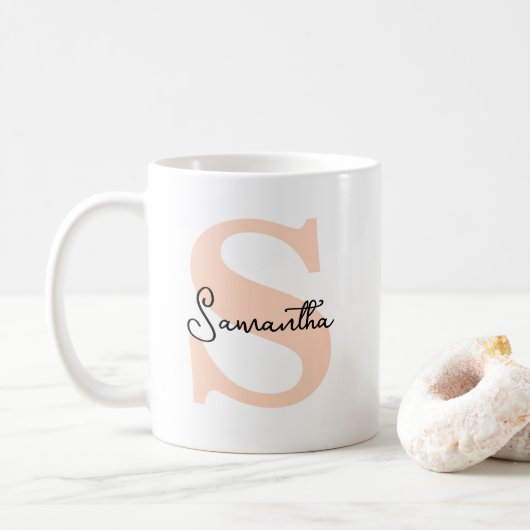 Modern Elegant Gepersonaliseerd Roze Monogram Init Koffiemok (Met donut)