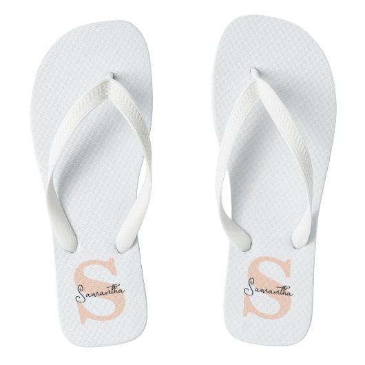 Modern Elegant Gepersonaliseerd Roze Monogram Init Teenslippers (Voetbed)