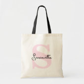 Modern Elegant Gepersonaliseerd Roze Monogram Init Tote Bag (Voorkant)