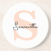 Modern Elegant Gepersonaliseerd Roze Monogram Init Zandsteen Onderzetter (Voorkant)