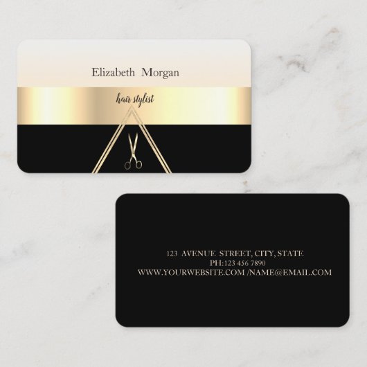 Modern elegant gestreept stijlvol zwart, goud, sch visitekaartje (Voorkant / Achterkant)