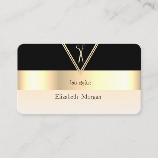 Modern elegant gestreept stijlvol zwart, goud, sch visitekaartje (Voorkant)