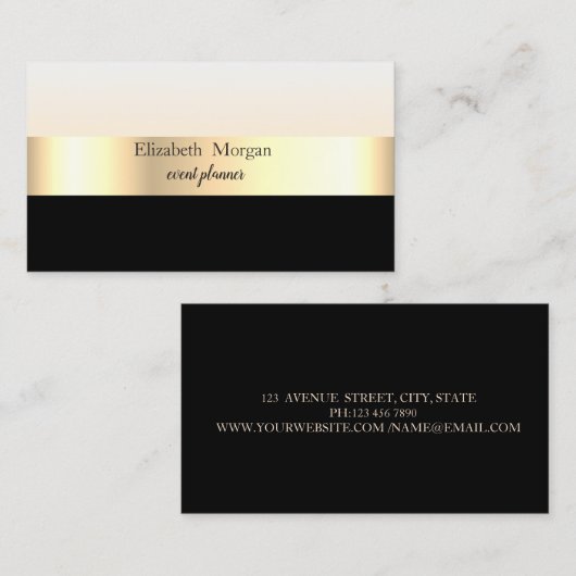 Modern elegant gestreept stijlvol zwart, goud visitekaartje (Voorkant / Achterkant)