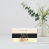 Modern Elegant Gestreept Zwart, Goud, Lotus Visitekaartje (Staand voorkant)