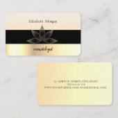 Modern Elegant Gestreept Zwart, Goud, Lotus Visitekaartje (Voorkant / Achterkant)