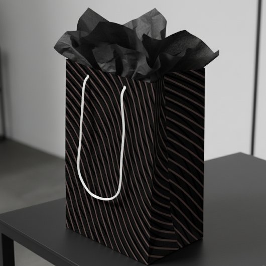 Modern Elegant Gestreept Zwart Medium Cadeauzakje