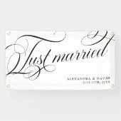 Modern Elegant Gewoon Getrouwd Mr en Mrs Huwelijks Spandoek (Horizontaal)