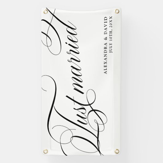 Modern Elegant Gewoon Getrouwd Mr en Mrs Huwelijks Spandoek (Verticaal)