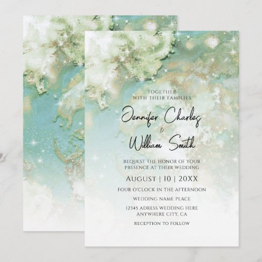 Modern Elegant Ggreen Gold Marble Ombre Kaart (Voorkant / Achterkant)