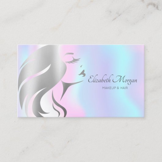 Modern Elegant Girl Face Silhouette Holographic Visitekaartje (Voorkant)