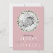 Modern Elegant Girl Pink Foto geboorteaankondiging (Voorkant)