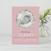 Modern Elegant Girl Pink Foto geboorteaankondiging (Staand voorkant)