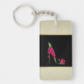 Modern Elegant Girly, Black, Cream, Flower Hiel Sleutelhanger (Voorkant)