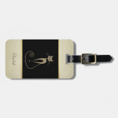 Modern Elegant Girly, Black, Cream, Glittery Cat Bagagelabel (Voorkant horizontaal)