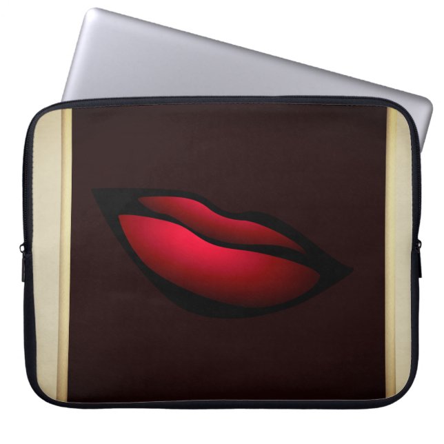 Modern Elegant Girly, Black, Cream, Red Lips Laptop Sleeve (Voorkant)