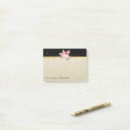 Modern Elegant Girly, Black, Cream, Roos Post-it® Notes (Op bureau)