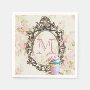 Modern Elegant Girly Bloemen  Party Monogram Servetten